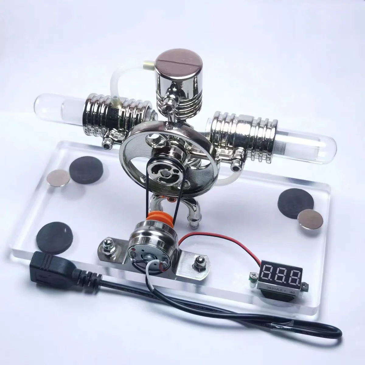 Cross Twin Stirling Engine+Power Generation Device+Voltmeter+LED - Image 5